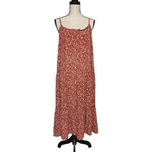 Natural Life women's red tiered floral ruffle trim maxi length dress size L/XL